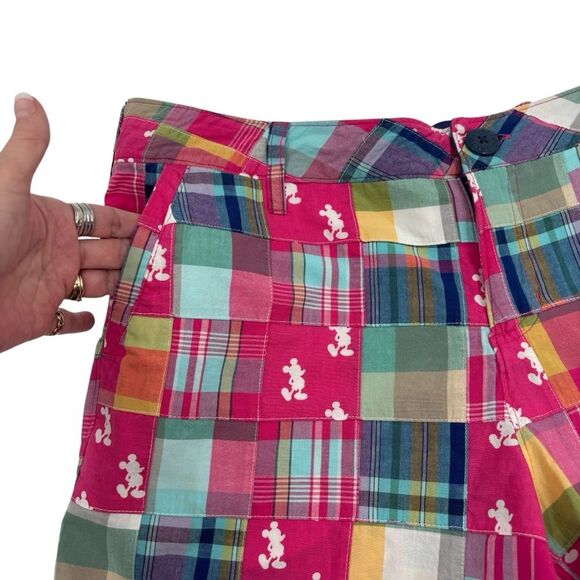 Disney Mickey Mouse Patchwork Madras Bermuda Shorts Size L - Picture 4 of 12